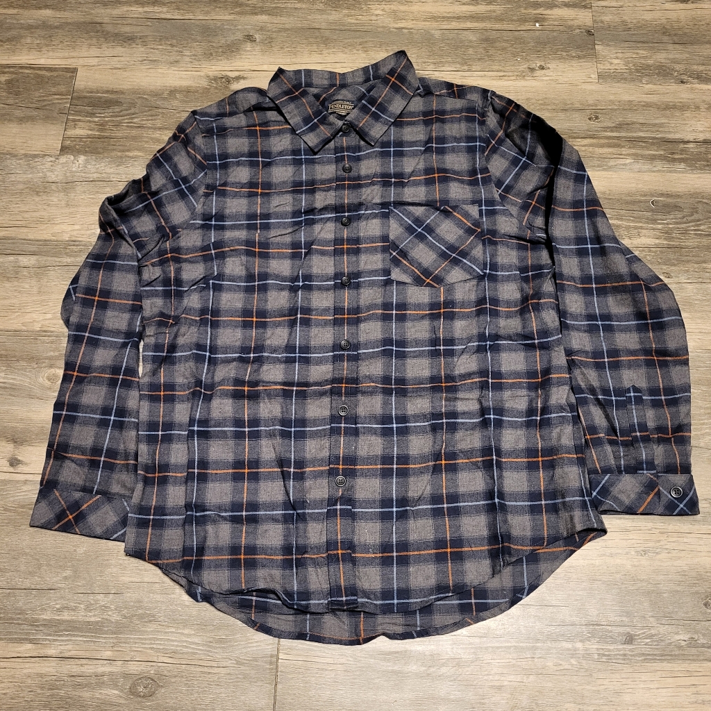 Pendleton Woolen Mills Button Up Size Large Blue Plaid Long Sleeve Dress Top